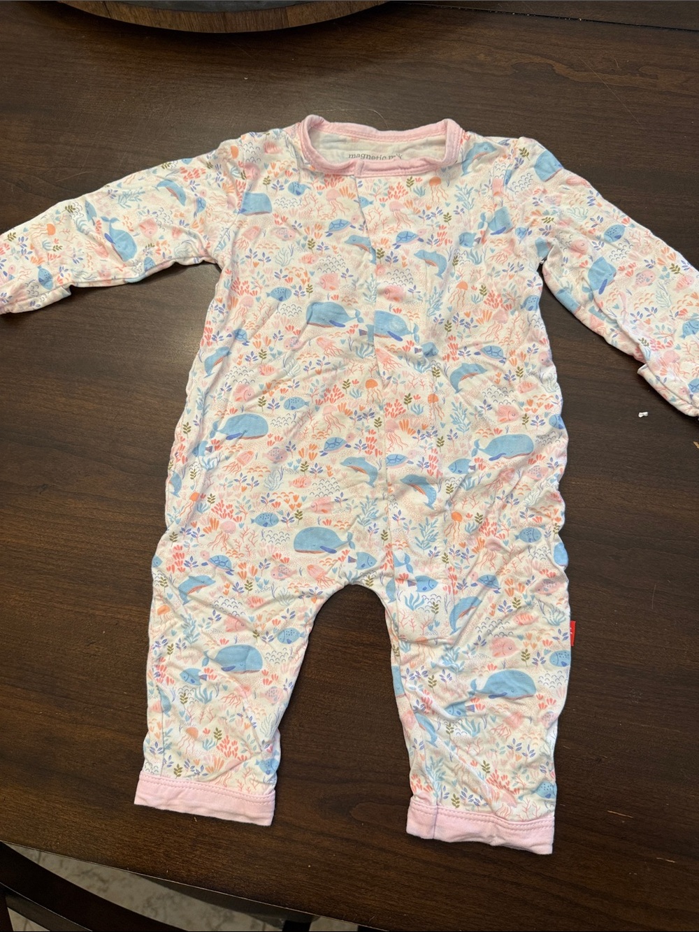 Infant Whale-Print Footed One-Piece in Pink and Blue